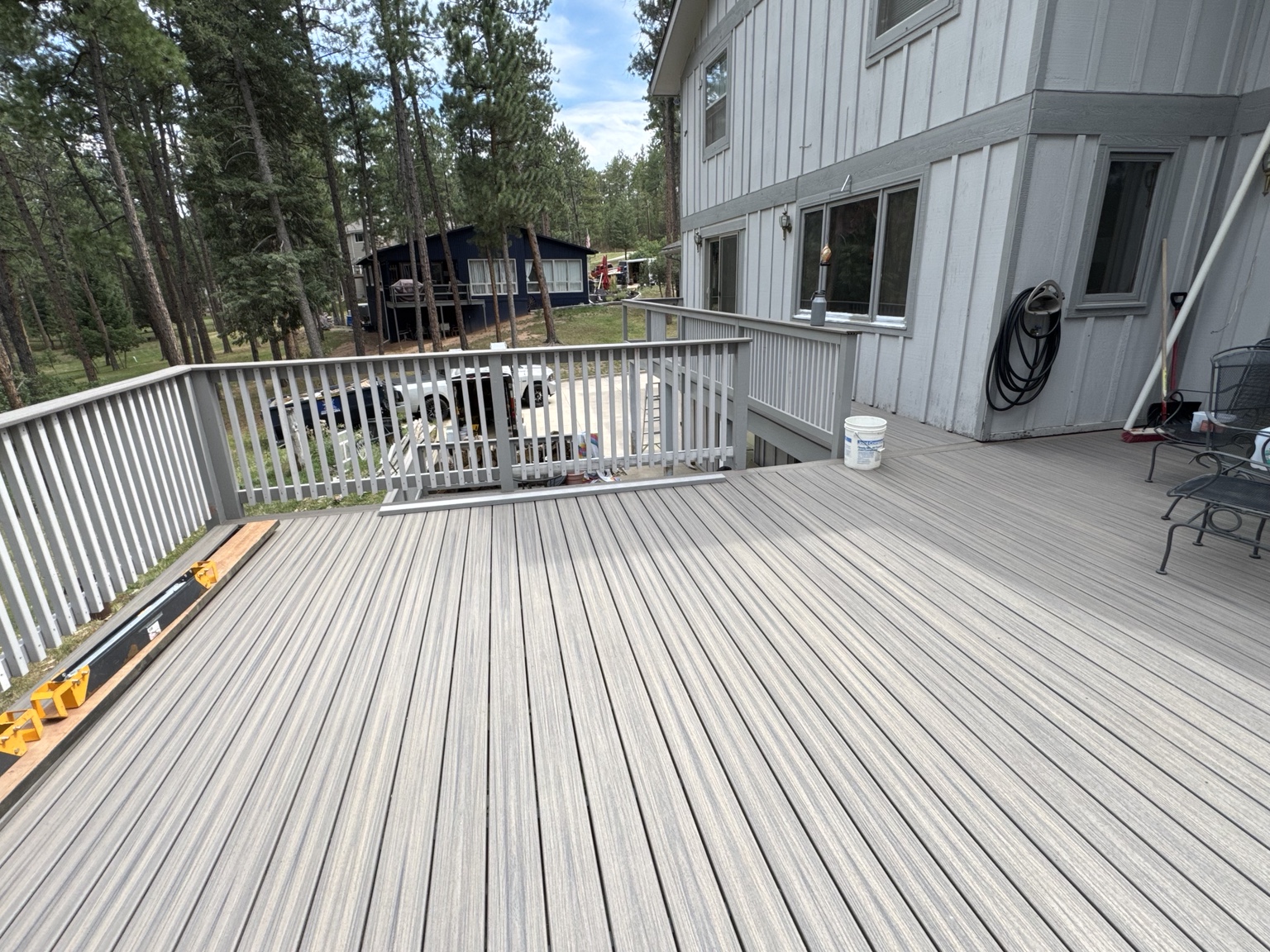 Wide gray composite deck boards