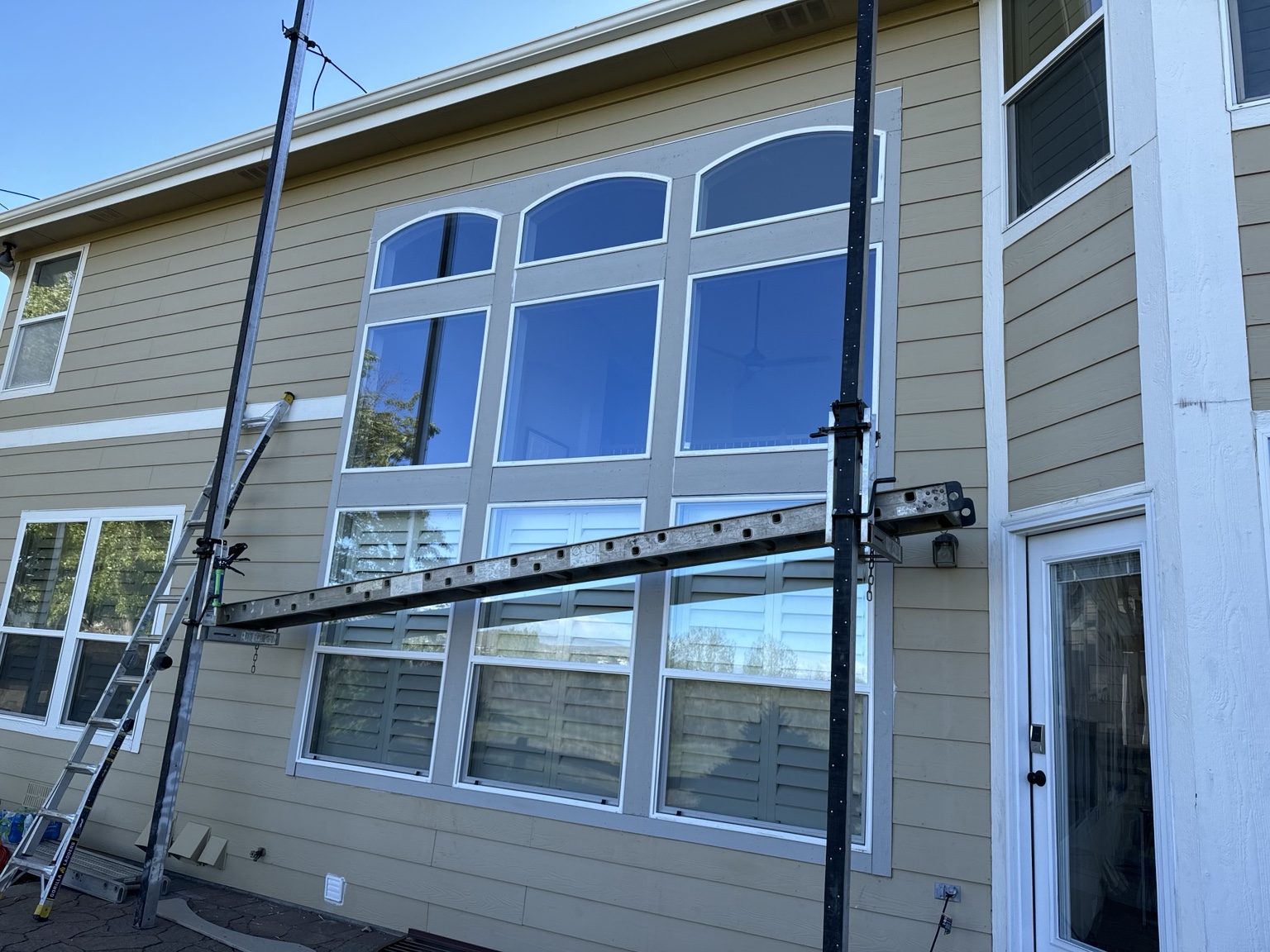 Large windows and exterior trim during renovation
