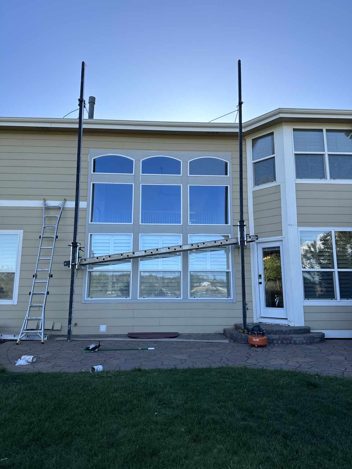 Wide view of residential window installation